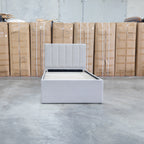 The Medford King Single Fabric Trundle Bed - Oat White (Reversible Trundle) available to purchase from Warehouse Furniture Clearance at our next sale event.