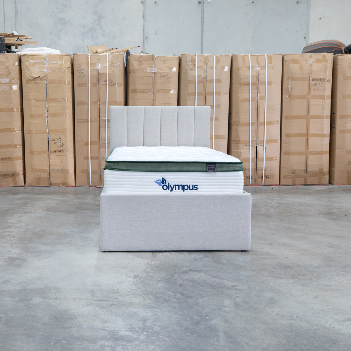 The Medford King Single Fabric Trundle Bed - Oat White (Reversible Trundle) available to purchase from Warehouse Furniture Clearance at our next sale event.