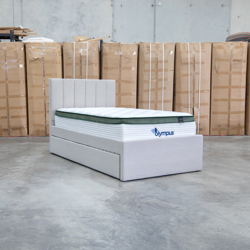 The Medford King Single Fabric Trundle Bed - Oat White (Reversible Trundle)