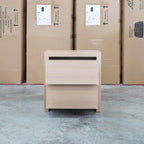 The Melba Curved Messmate Two Drawer Bedside available to purchase from Warehouse Furniture Clearance at our next sale event.