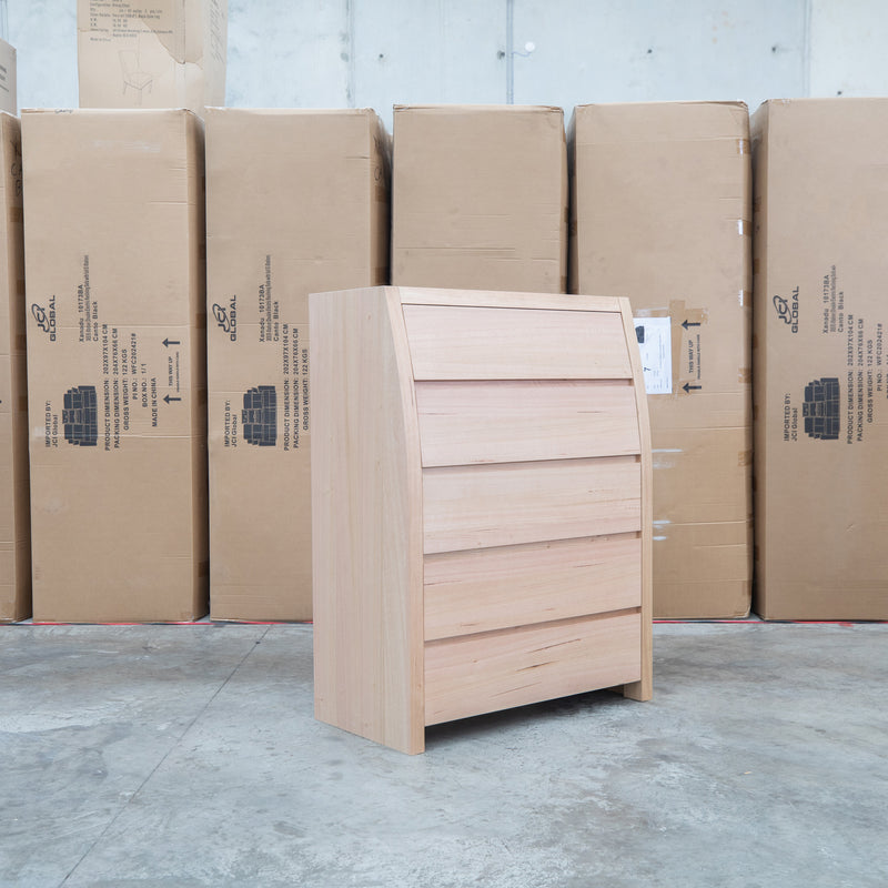 The Melba Curved Australian Messmate Five Drawer Tallboy