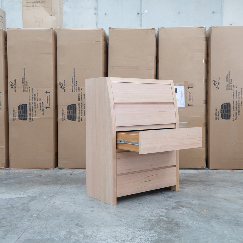 The Melba Curved Australian Messmate Five Drawer Tallboy