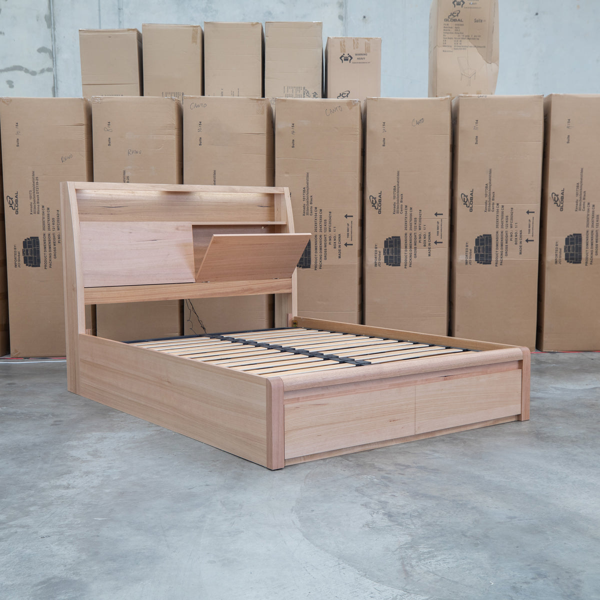 The Melba Messmate Double Gaslift Bed with Reading Lights available to purchase from Warehouse Furniture Clearance at our next sale event.