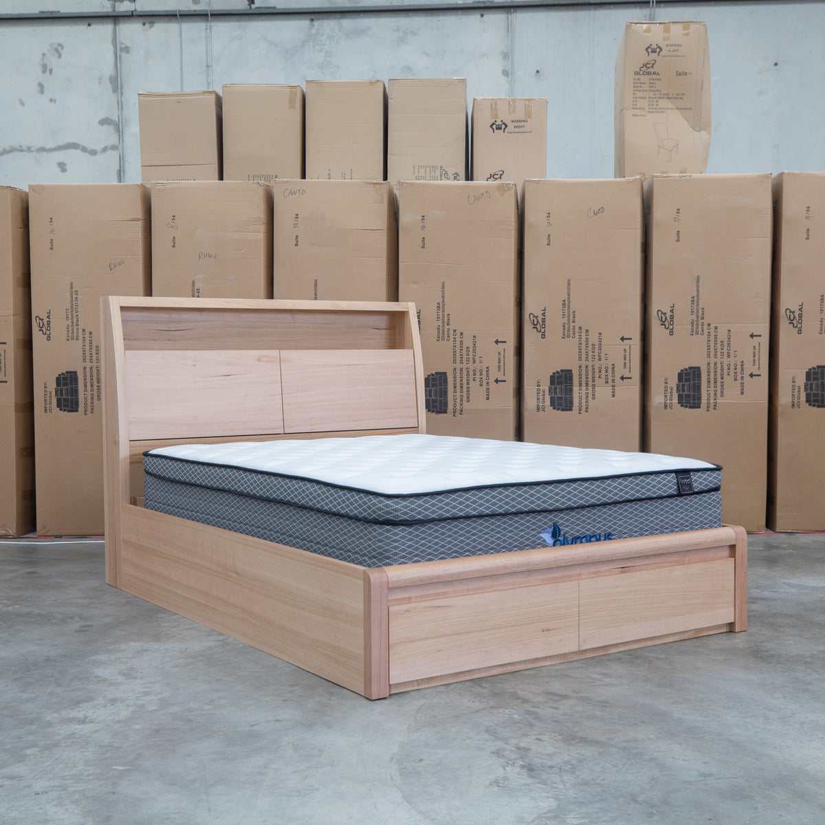 The Melba Messmate King Gaslift Bed with Reading Lights available to purchase from Warehouse Furniture Clearance at our next sale event.