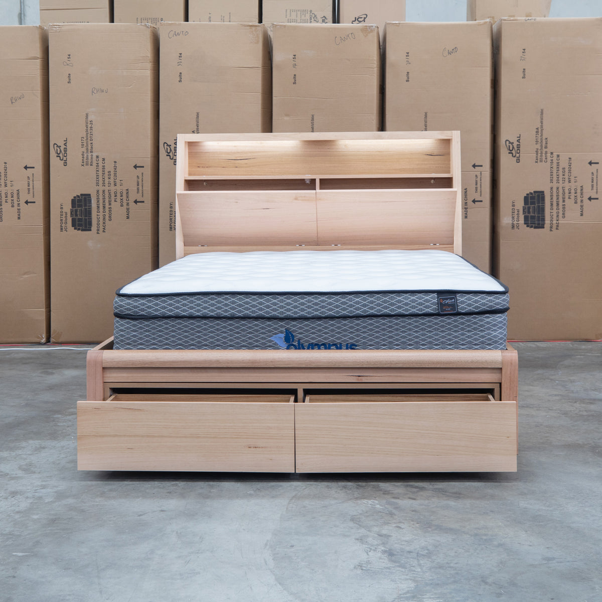 The Melba Messmate King Gaslift Bed with Reading Lights available to purchase from Warehouse Furniture Clearance at our next sale event.