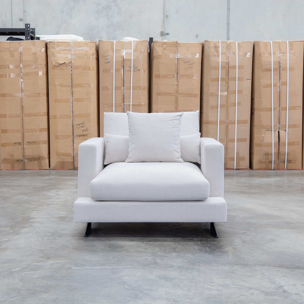 The Melbourne Deep Seat Feather & Foam Armchair - Biscuit available to purchase from Warehouse Furniture Clearance at our next sale event.