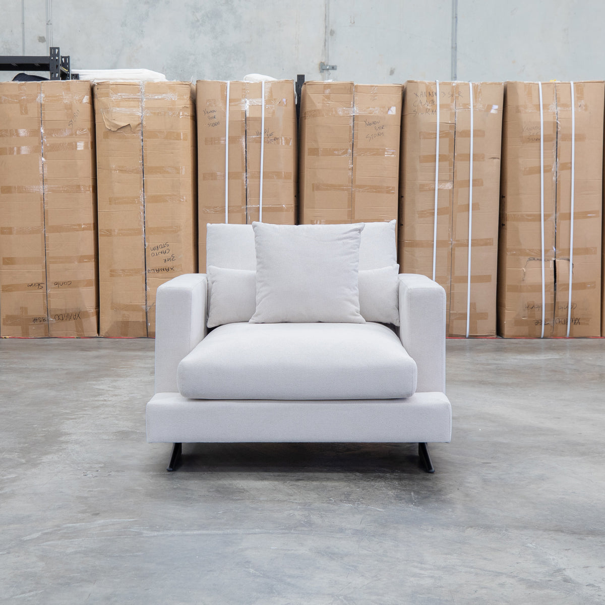 The Melbourne Deep Seat Feather & Foam Armchair - Biscuit available to purchase from Warehouse Furniture Clearance at our next sale event.