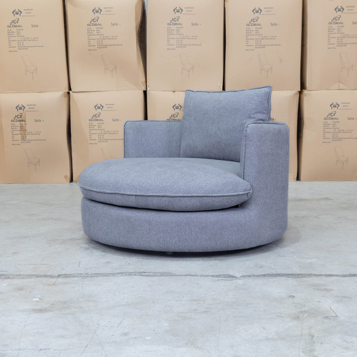 The Mesa Feather & Foam Round Swivel Daybed - Grey available to purchase from Warehouse Furniture Clearance at our next sale event.