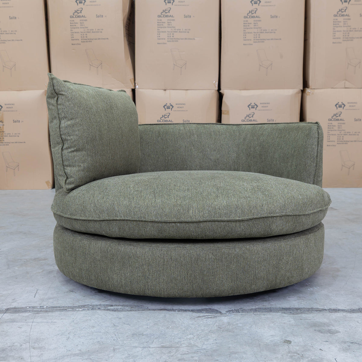 The Mesa Feather & Foam Round Swivel Daybed - Olive available to purchase from Warehouse Furniture Clearance at our next sale event.