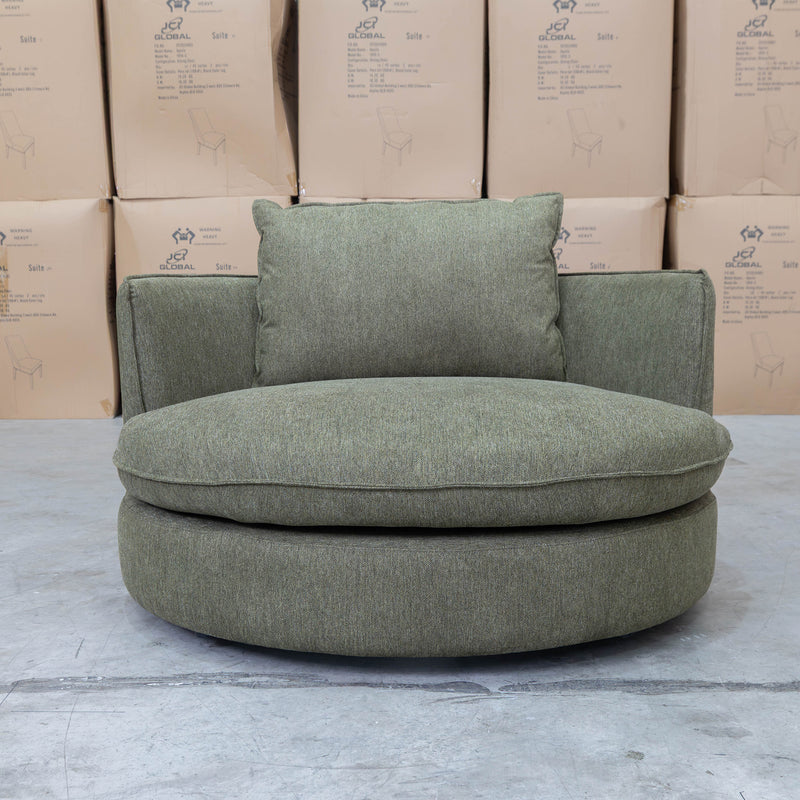 The Mesa Feather & Foam Round Swivel Daybed - Olive available to purchase from Warehouse Furniture Clearance at our next sale event.