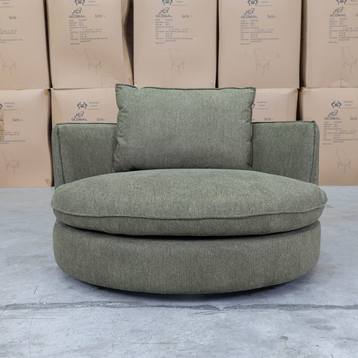 The Mesa Feather & Foam Round Swivel Daybed - Olive available to purchase from Warehouse Furniture Clearance at our next sale event.