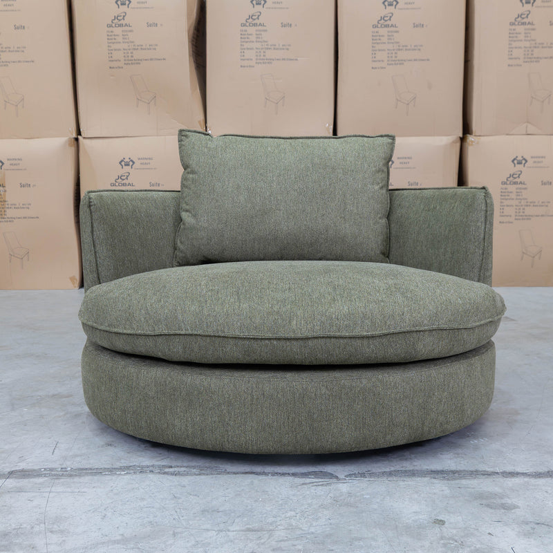The Mesa Feather & Foam Round Swivel Daybed - Olive available to purchase from Warehouse Furniture Clearance at our next sale event.