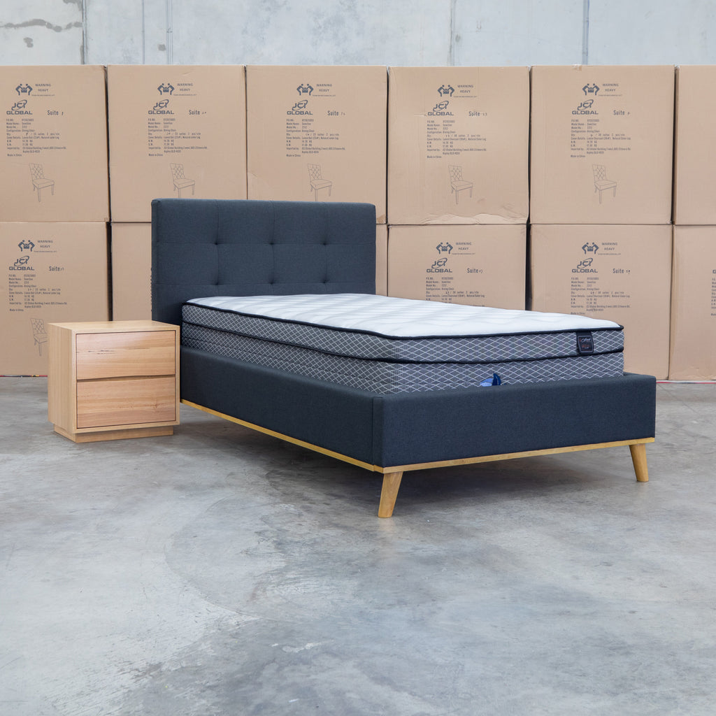 The Milos King Single Fabric Bed - Charcoal available to purchase from Warehouse Furniture Clearance at our next sale event.