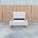 The Milos King Single Fabric Bed - Oat White available to purchase from Warehouse Furniture Clearance at our next sale event.