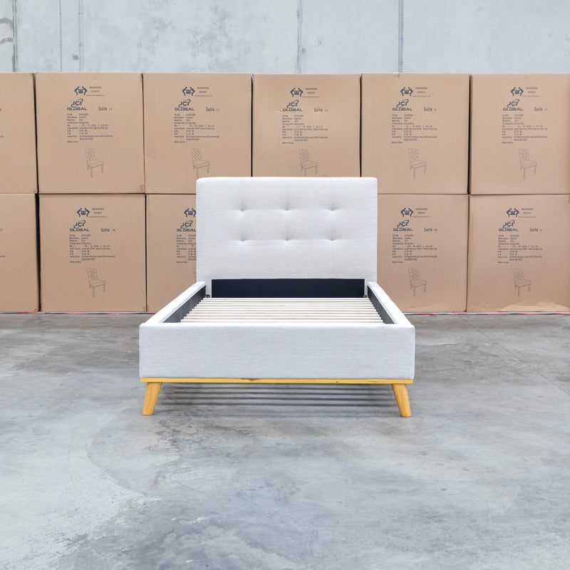 The Milos King Single Fabric Bed - Oat White