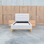 The Milos King Single Fabric Bed - Oat White available to purchase from Warehouse Furniture Clearance at our next sale event.