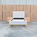 The Milos King Single Fabric Bed - Oat White available to purchase from Warehouse Furniture Clearance at our next sale event.