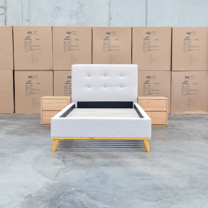 The Milos King Single Fabric Bed - Oat White