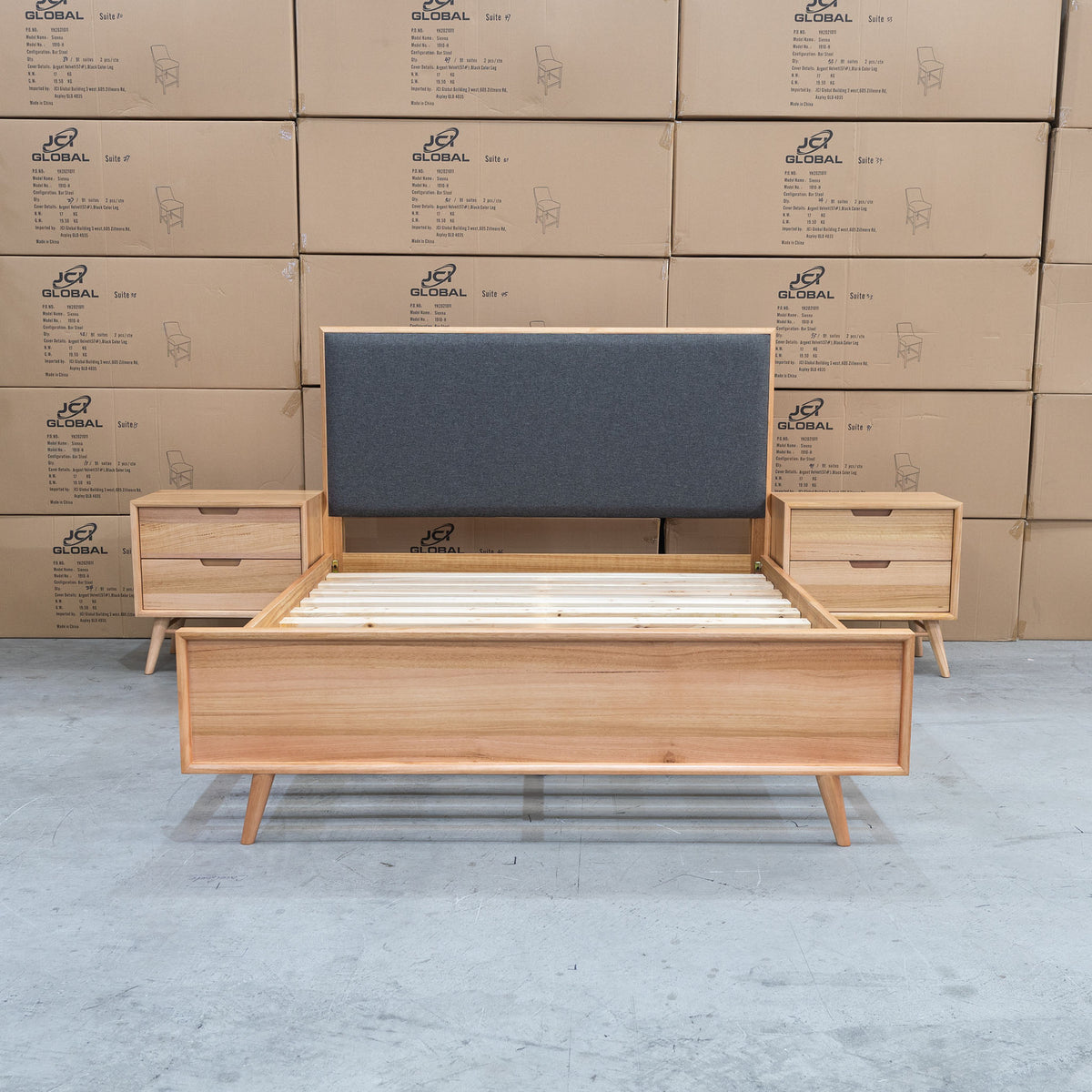 The Brooklyn Messmate Hardwood & Fabric Queen Bed available to purchase from Warehouse Furniture Clearance at our next sale event.