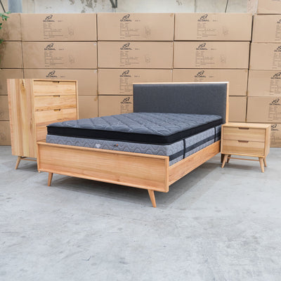 The Brooklyn Messmate Hardwood & Fabric Queen Bed available to purchase from Warehouse Furniture Clearance at our next sale event.