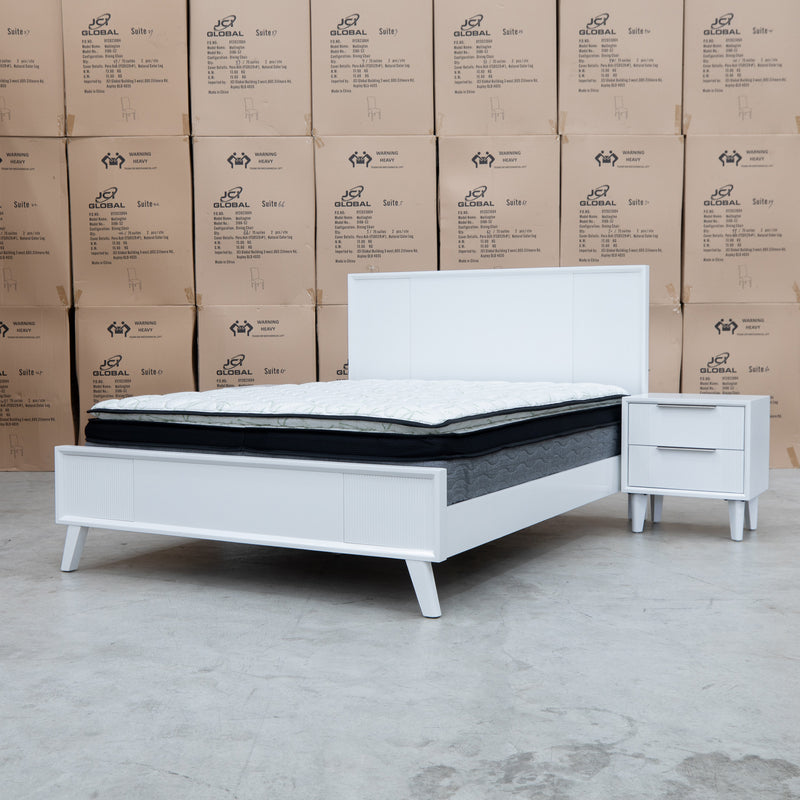 The Gracey White Timber King Bed - Available After 6th November available to purchase from Warehouse Furniture Clearance at our next sale event.