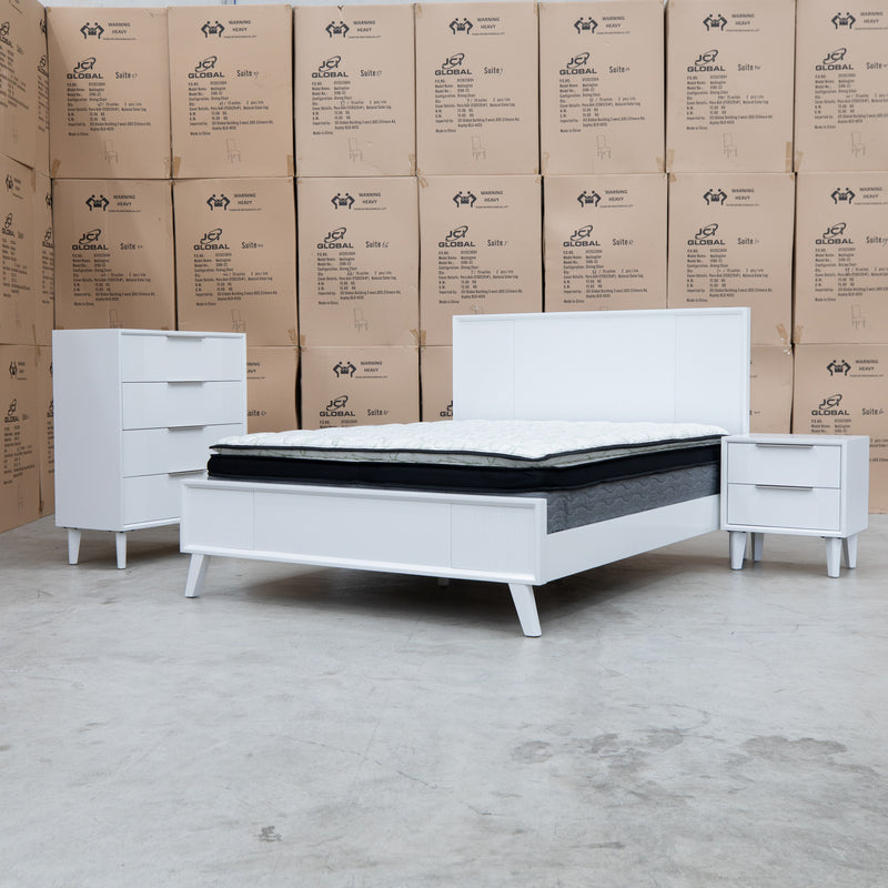 The Gracey White Timber King Bed - Available After 6th November available to purchase from Warehouse Furniture Clearance at our next sale event.