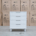 The Gracey White Timber Tall Boy available to purchase from Warehouse Furniture Clearance at our next sale event.