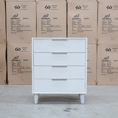 The Gracey White Timber Tall Boy available to purchase from Warehouse Furniture Clearance at our next sale event.