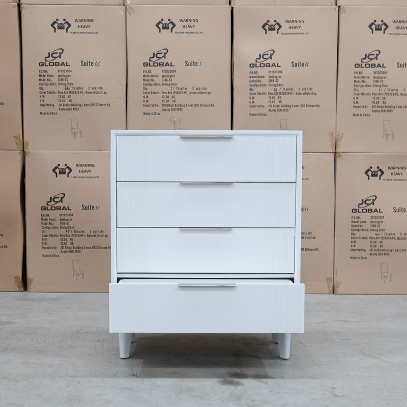 The Gracey White Timber Tall Boy available to purchase from Warehouse Furniture Clearance at our next sale event.