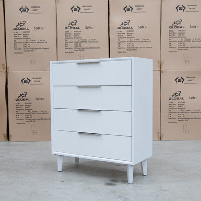 The Gracey White Timber Tall Boy available to purchase from Warehouse Furniture Clearance at our next sale event.