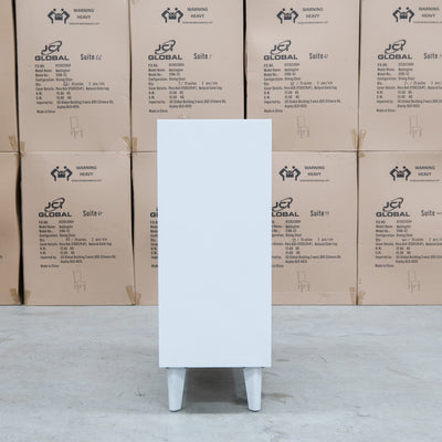 The Gracey White Timber Tall Boy available to purchase from Warehouse Furniture Clearance at our next sale event.
