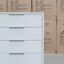 The Gracey White Timber Tall Boy available to purchase from Warehouse Furniture Clearance at our next sale event.