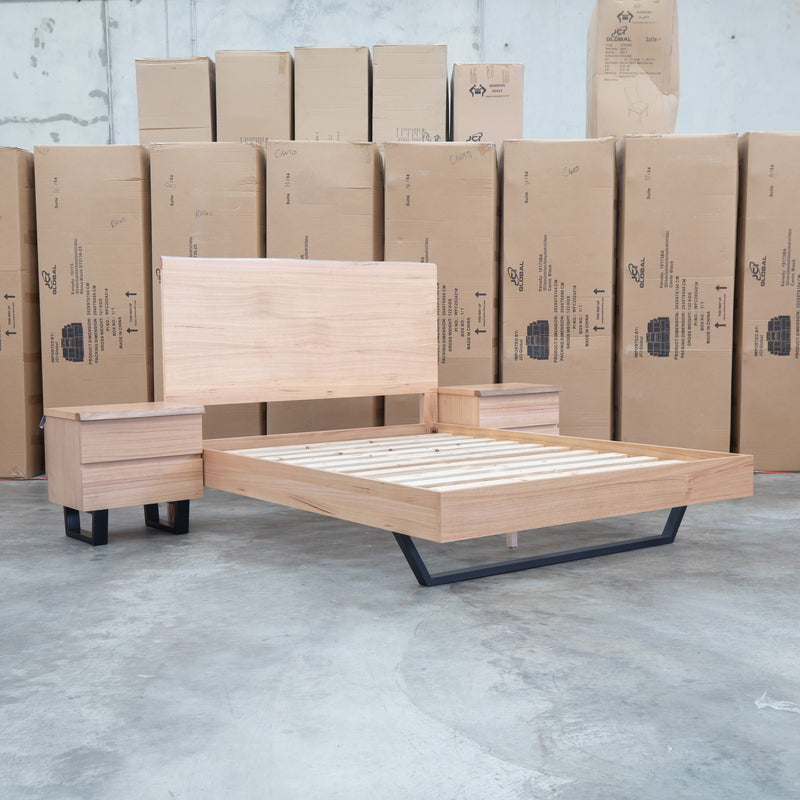 The Monaco Live Edge Messmate Timber Queen Floating Bedframe