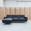 Nevada Three Seat LHF Leather Chaise Lounge - Black