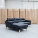 Nevada Three Seat LHF Leather Chaise Lounge - Black