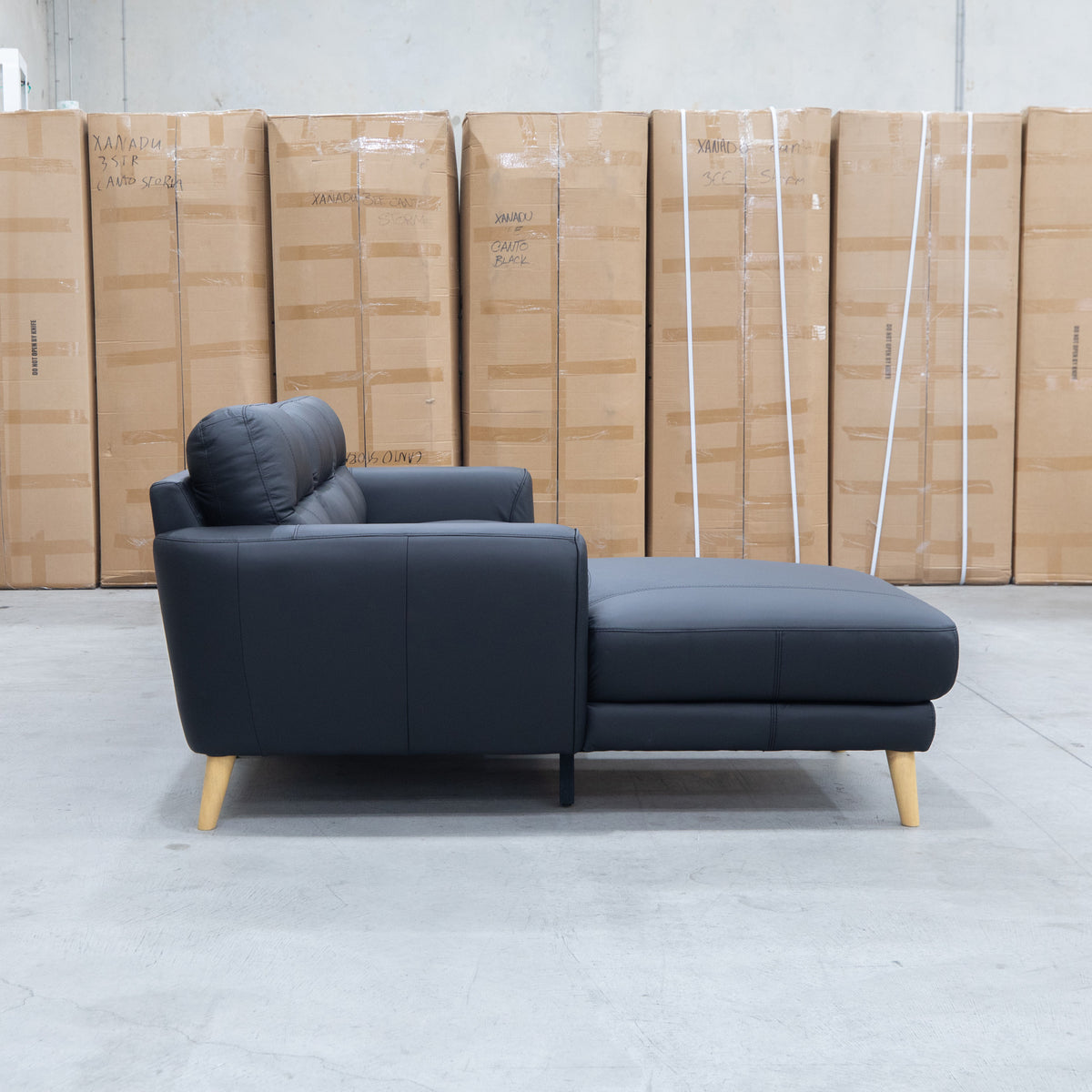 The Nevada Three Seat LHF Leather Chaise Lounge - Black available to purchase from Warehouse Furniture Clearance at our next sale event.