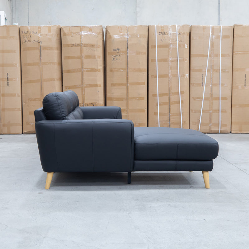 The Nevada Three Seat LHF Leather Chaise Lounge - Black