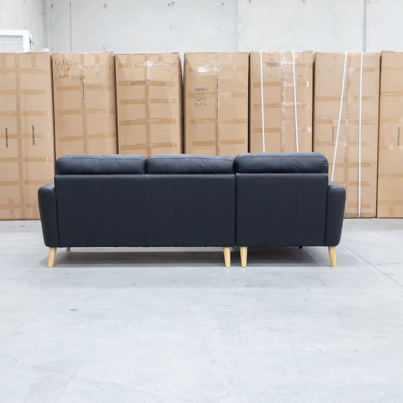 The Nevada Three Seat LHF Leather Chaise Lounge - Black