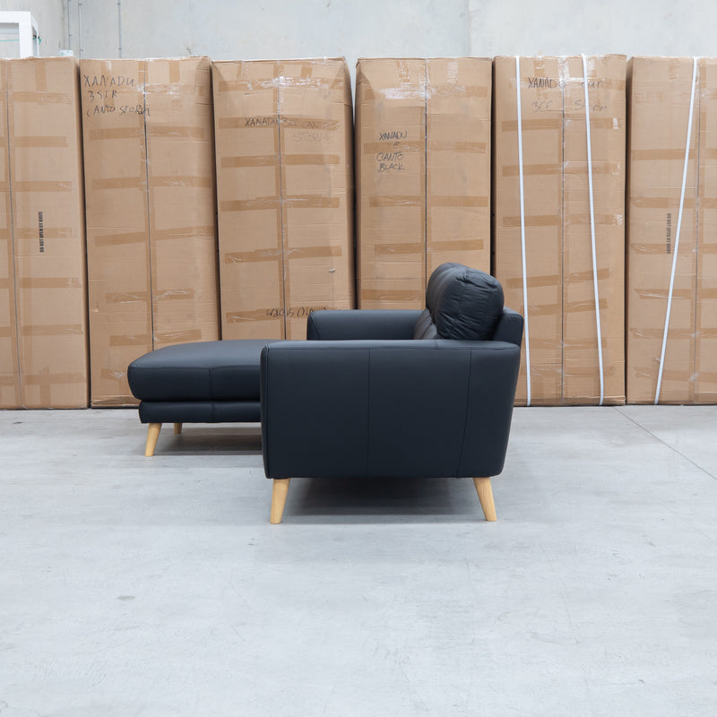 The Nevada Three Seat LHF Leather Chaise Lounge - Black
