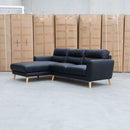 Nevada Three Seat LHF Leather Chaise Lounge - Black