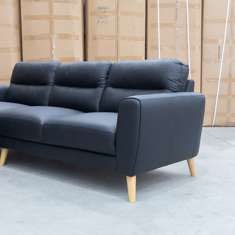 The Nevada Three Seat LHF Leather Chaise Lounge - Black