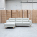 Nevada Three Seat LHF Leather Chaise Lounge - Light Grey