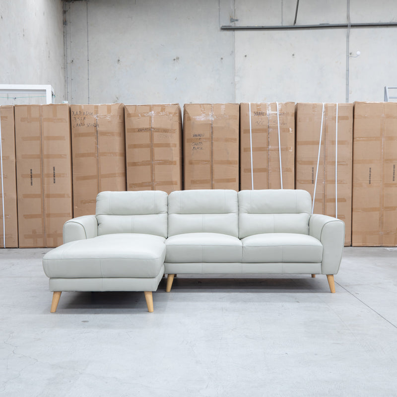 The Nevada Three Seat LHF Leather Chaise Lounge - Light Grey