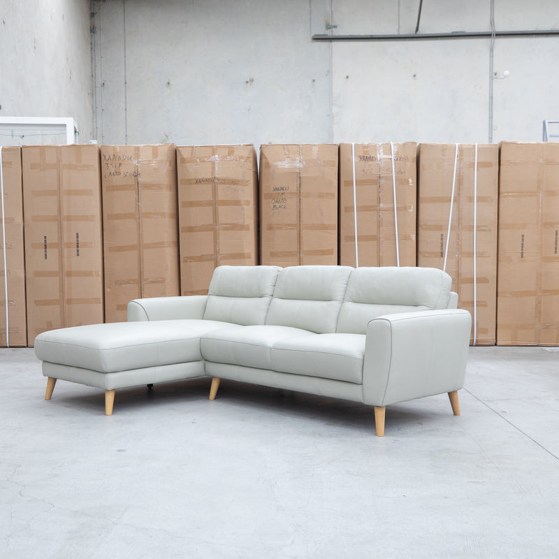 The Nevada Three Seat LHF Leather Chaise Lounge - Light Grey