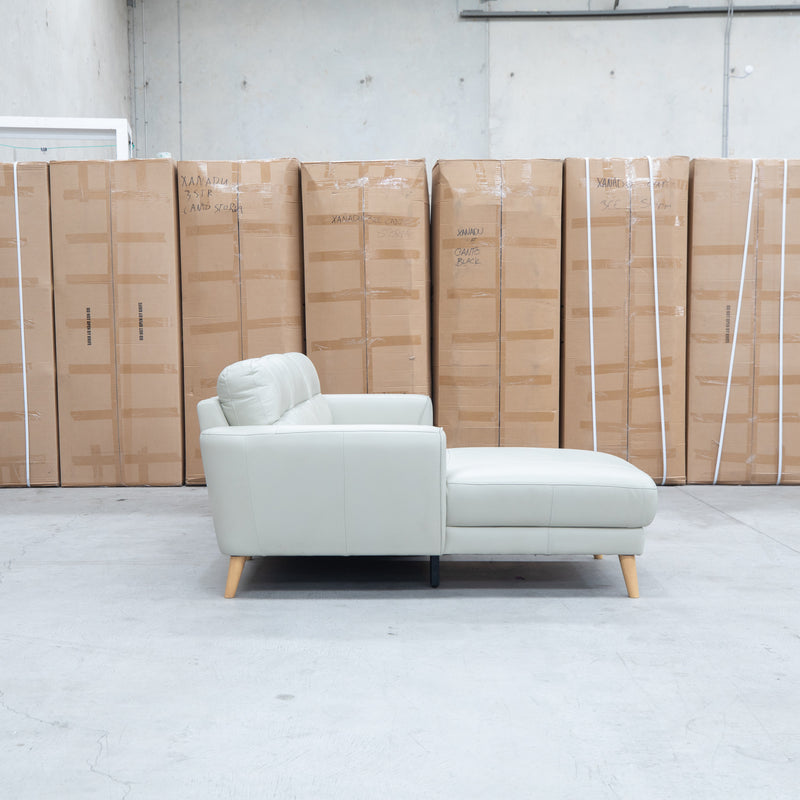 The Nevada Three Seat LHF Leather Chaise Lounge - Light Grey