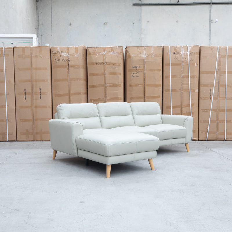 The Nevada Three Seat LHF Leather Chaise Lounge - Light Grey