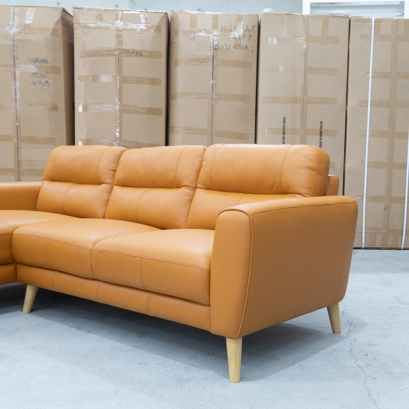 The Nevada Three Seat LHF Leather Chaise Lounge - Orange