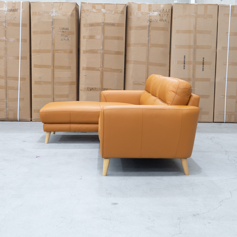 The Nevada Three Seat LHF Leather Chaise Lounge - Orange