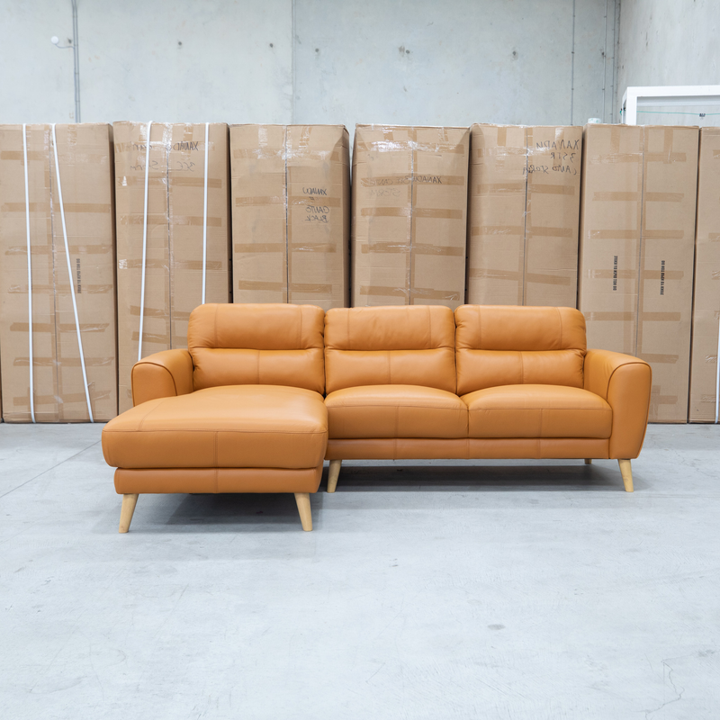 The Nevada Three Seat LHF Leather Chaise Lounge - Orange