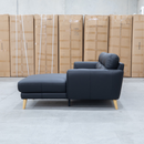 Nevada Three Seat RHF Leather Chaise Lounge - Black